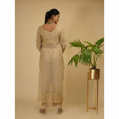 Farha Syed Gold Embroidered Kurta (Set of 2)