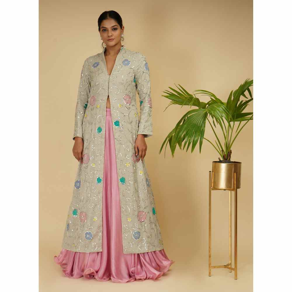 Farha Syed Pink Jacket with Skirt (Set of 2)