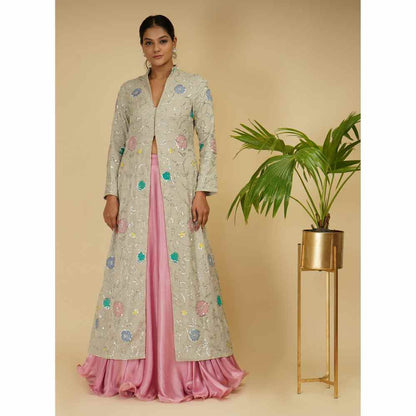 Farha Syed Pink Jacket with Skirt (Set of 2)