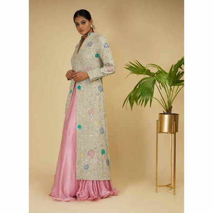 Farha Syed Pink Jacket with Skirt (Set of 2)