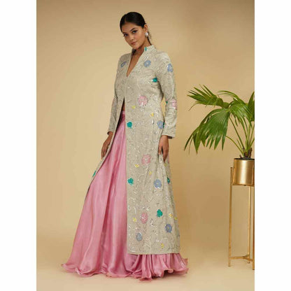 Farha Syed Pink Jacket with Skirt (Set of 2)