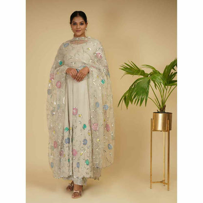 Farha Syed Off White Speckled Embroidered Anarkali (Set of 3)