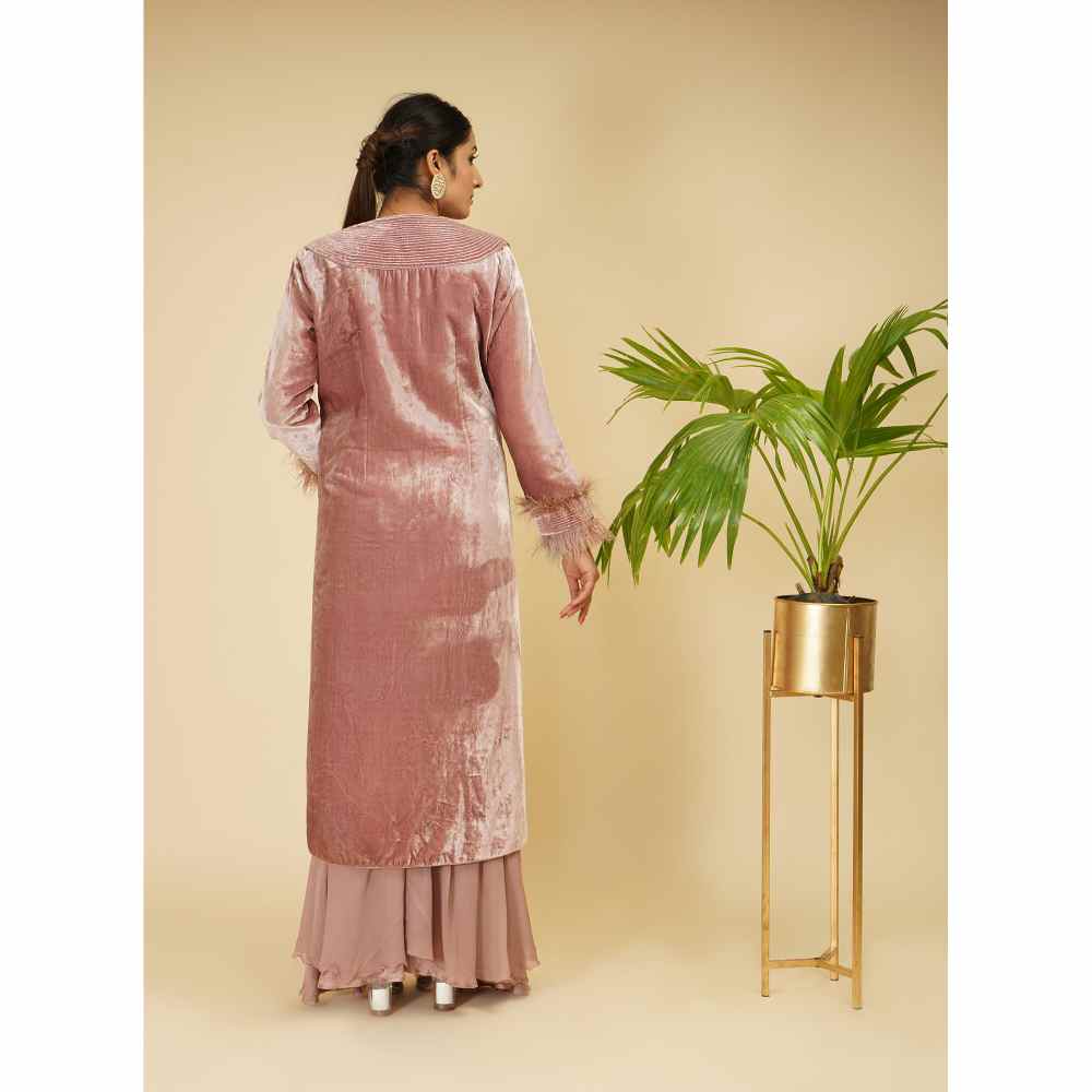 Farha Syed Velvet Mauve Long Jacket with Sharara (Set of 2)