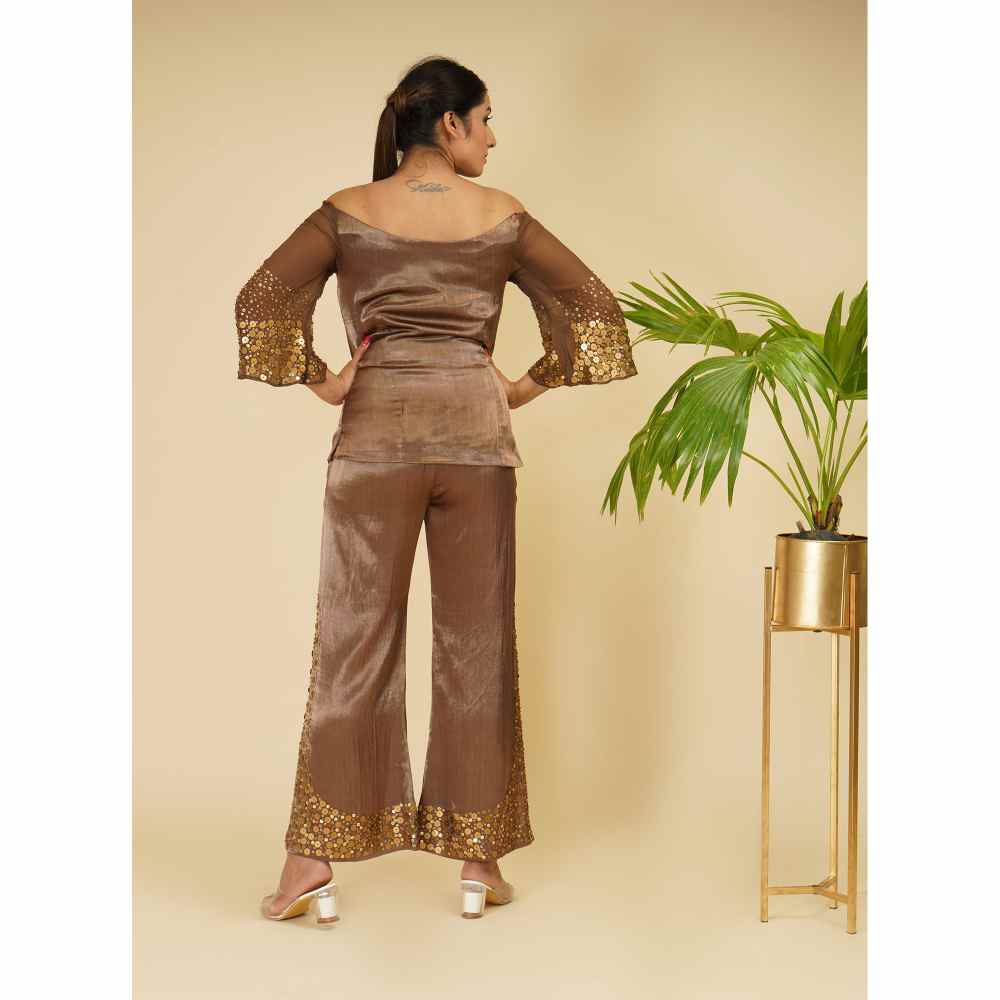 Farha Syed Brown Rose Hand Embroidered Co-ord (Set of 2)