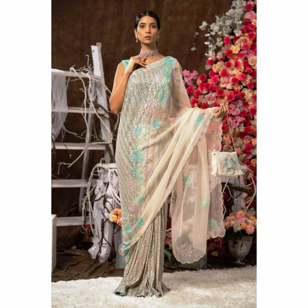 Farha Syed Multi- Colour Saree with Semi-Stitched Blouse