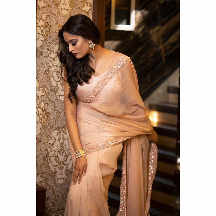 Farha Syed Pink Saree with Semi-Stitched Blouse