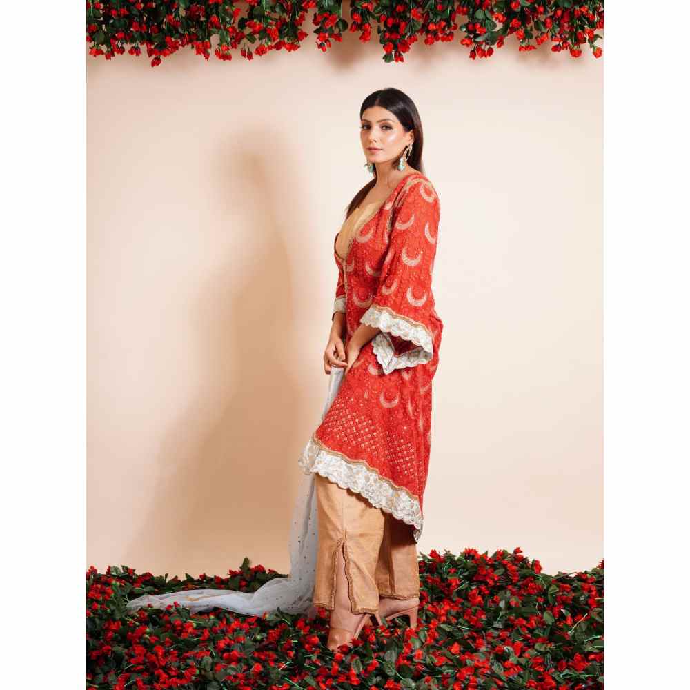 Farha Syed 4 Piece Kaftan Kurta With Bustier, Palazzo And Dupatta (Set of 4)