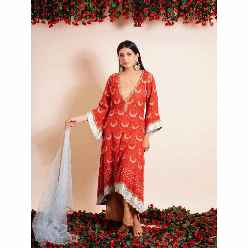 Farha Syed 4 Piece Kaftan Kurta With Bustier, Palazzo And Dupatta (Set of 4)