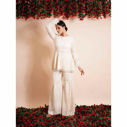 Farha Syed 4 Piece Sharara With Kurti, Cape And Belt (Set of 4)