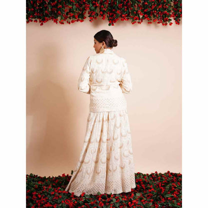 Farha Syed 3 Piece Off White Blazer With Sharara And Bustier (Set of 3)