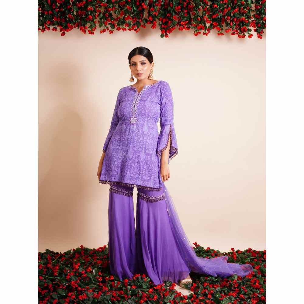 Farha Syed 3 Piece Purple Sharara With Kurta And Dupatta (Set of 3)