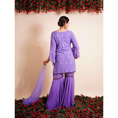 Farha Syed 3 Piece Purple Sharara With Kurta And Dupatta (Set of 3)