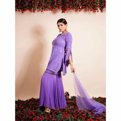 Farha Syed 3 Piece Purple Sharara With Kurta And Dupatta (Set of 3)