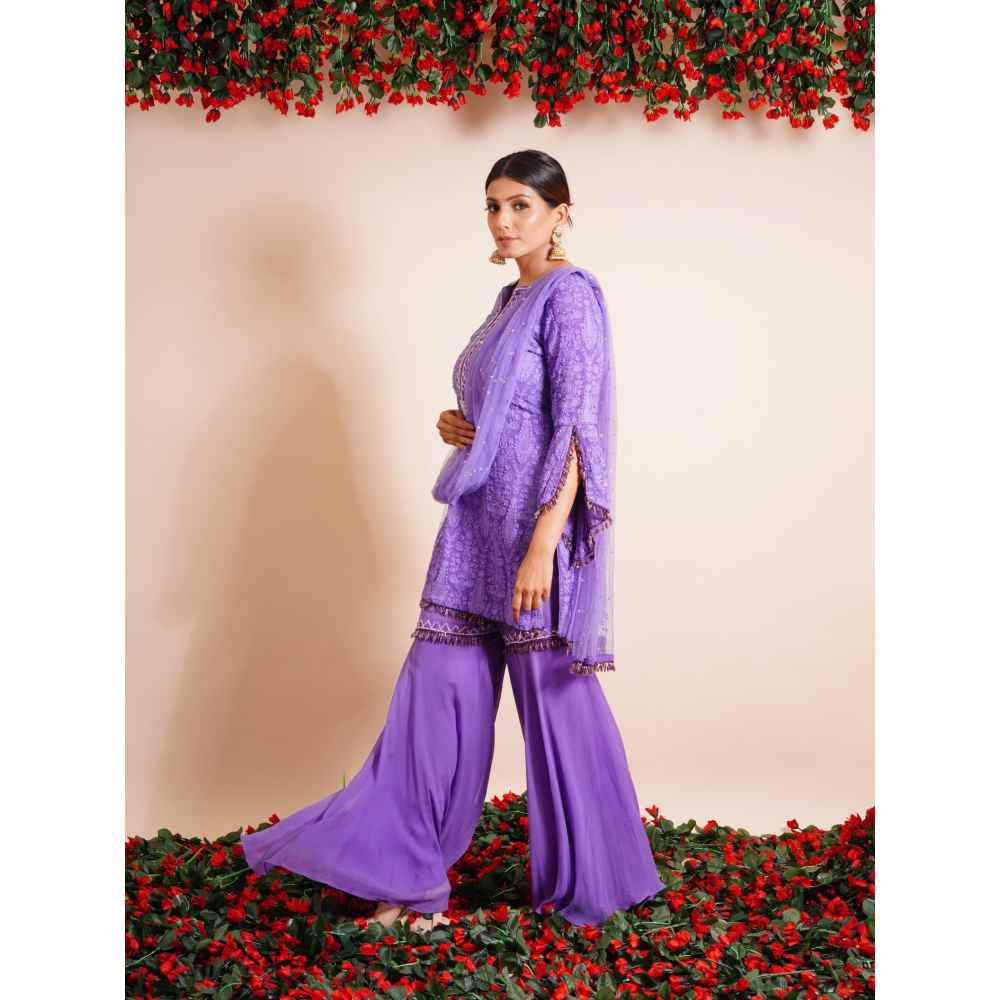 Farha Syed 3 Piece Purple Sharara With Kurta And Dupatta (Set of 3)