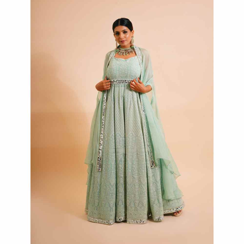 Farha Syed 3 Piece Mirror Anarkali Kurta With Belt And Cape (Set of 3)