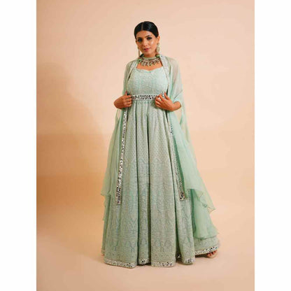 Farha Syed 3 Piece Mirror Anarkali Kurta With Belt And Cape (Set of 3)