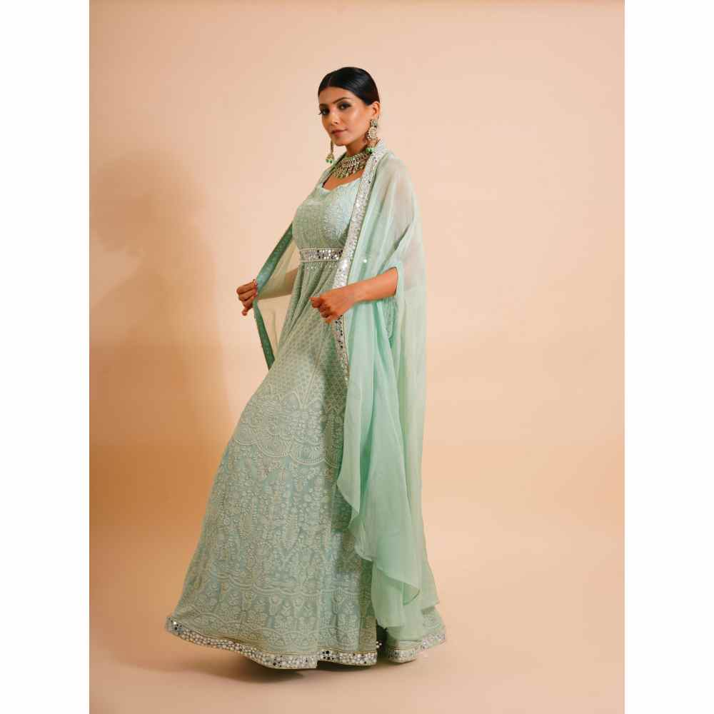 Farha Syed 3 Piece Mirror Anarkali Kurta With Belt And Cape (Set of 3)