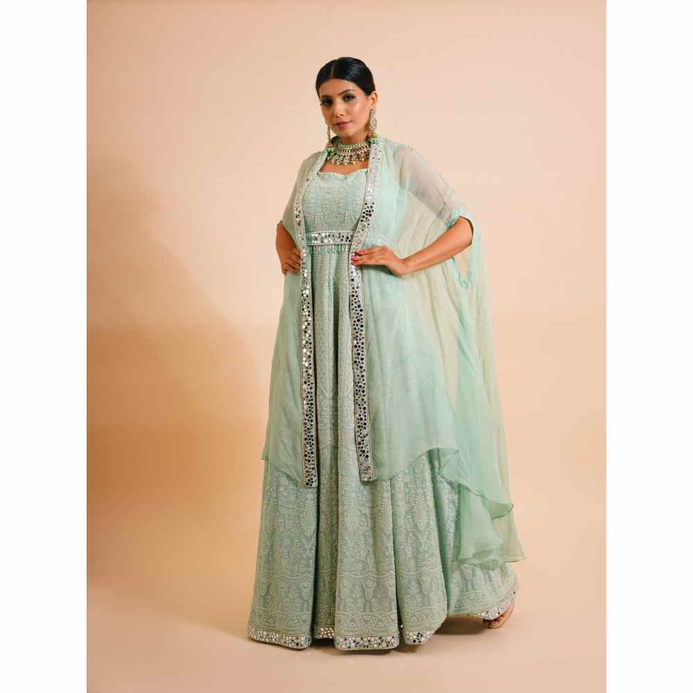 Farha Syed 3 Piece Mirror Anarkali Kurta With Belt And Cape (Set of 3)