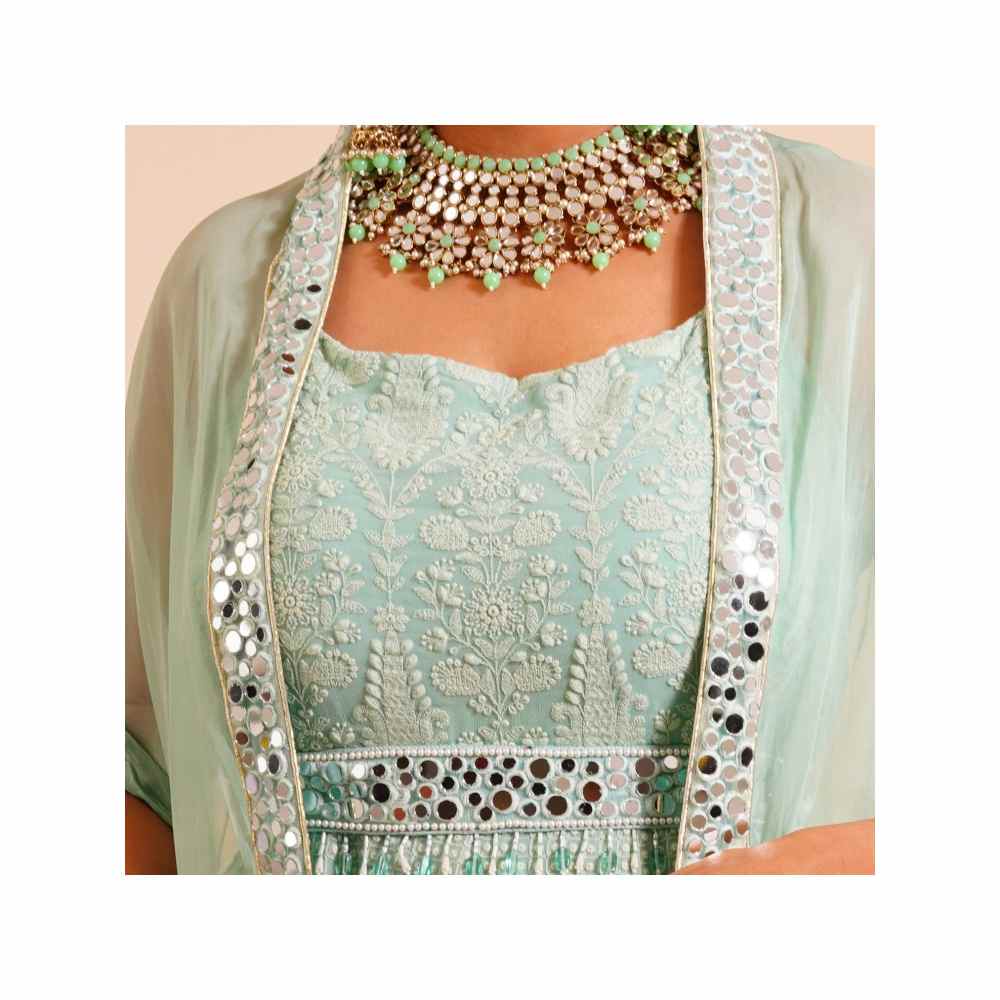 Farha Syed 3 Piece Mirror Anarkali Kurta With Belt And Cape (Set of 3)