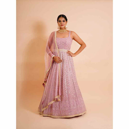 Farha Syed 3 Piece Pink Anarkali Kurta With Dupatta And Belt (Set of 3)