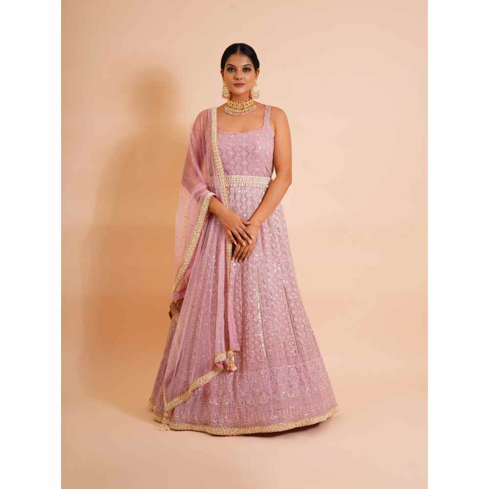 Farha Syed 3 Piece Pink Anarkali Kurta With Dupatta And Belt (Set of 3)