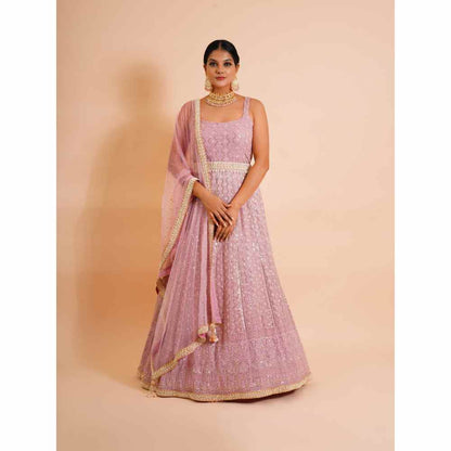 Farha Syed 3 Piece Pink Anarkali Kurta With Dupatta And Belt (Set of 3)