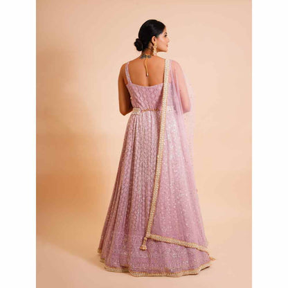 Farha Syed 3 Piece Pink Anarkali Kurta With Dupatta And Belt (Set of 3)