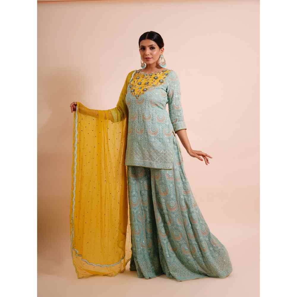 Farha Syed 3 Piece Blue Sharara With Kurta And Dupatta (Set of 3)