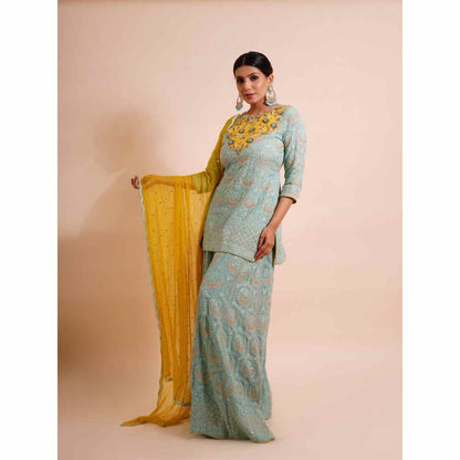 Farha Syed 3 Piece Blue Sharara With Kurta And Dupatta (Set of 3)