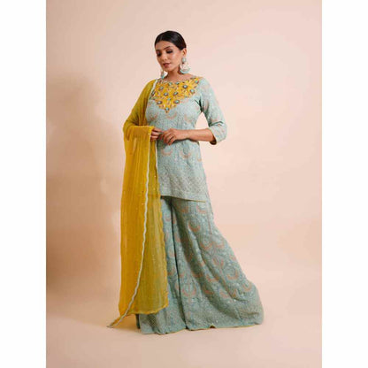 Farha Syed 3 Piece Blue Sharara With Kurta And Dupatta (Set of 3)