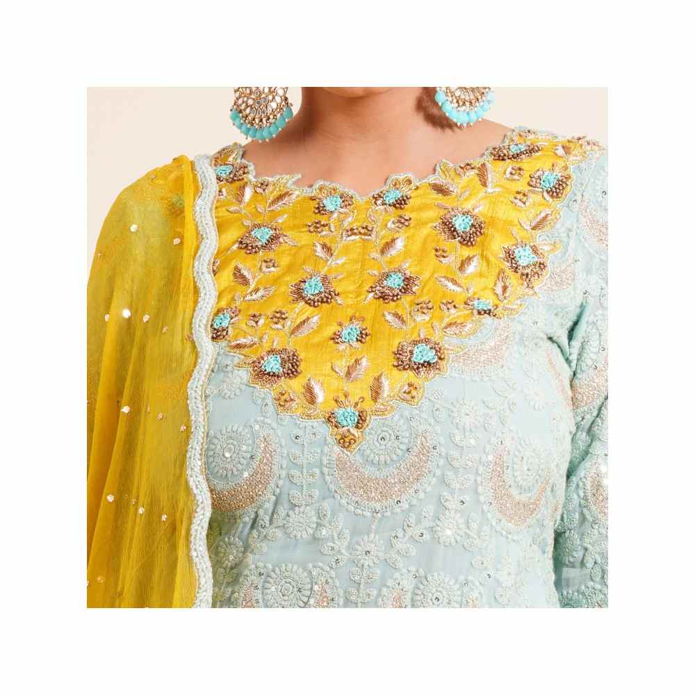 Farha Syed 3 Piece Blue Sharara With Kurta And Dupatta (Set of 3)