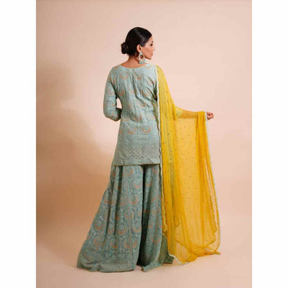 Farha Syed 3 Piece Blue Sharara With Kurta And Dupatta (Set of 3)