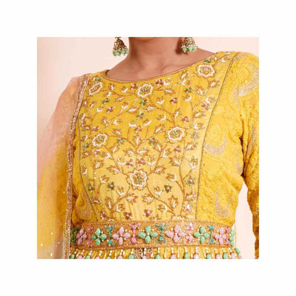 Farha Syed 4 Piece Mustard Anarkali Kurta With Dupatta Belt And Skirt (Set of 4)