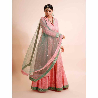 Farha Syed 3 Piece Pink Anarkali Kurta With Dupatta And Belt (Set of 3)