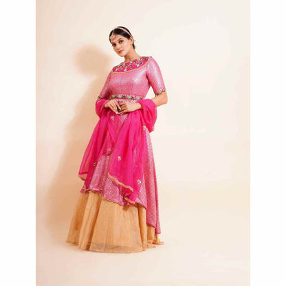 Farha Syed 4 Piece Pink Anarkali Kurta With Dupatta Belt And Skirt (Set of 4)