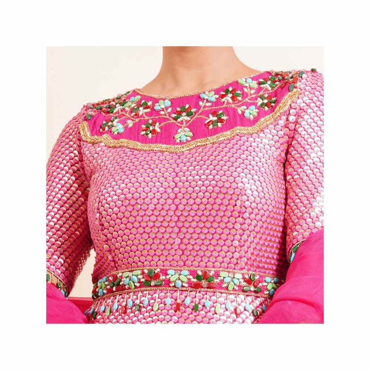 Farha Syed 4 Piece Pink Anarkali Kurta With Dupatta Belt And Skirt (Set of 4)