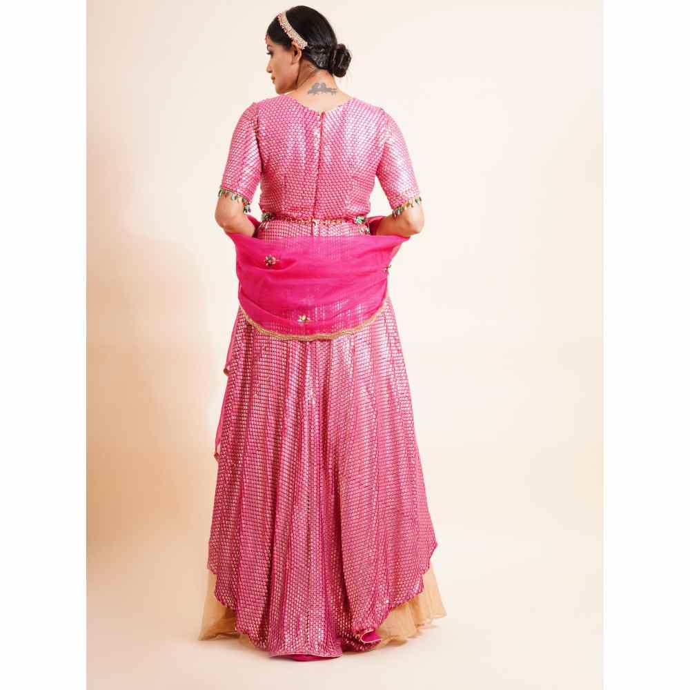 Farha Syed 4 Piece Pink Anarkali Kurta With Dupatta Belt And Skirt (Set of 4)