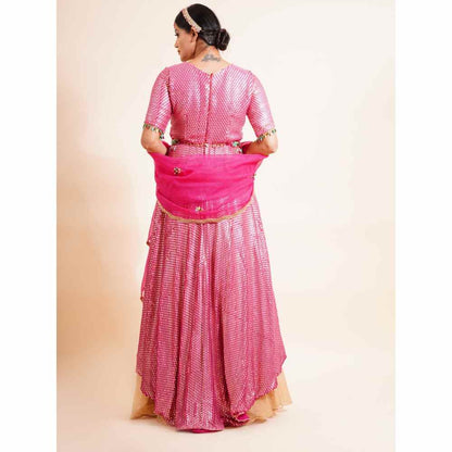 Farha Syed 4 Piece Pink Anarkali Kurta With Dupatta Belt And Skirt (Set of 4)