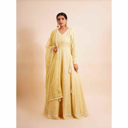 Farha Syed 2 Piece Yellow Anarkali Kurta With Dupatta (Set of 2)