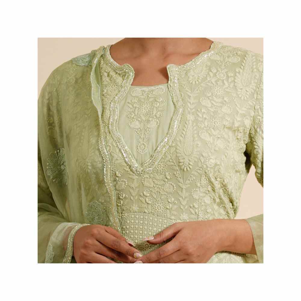 Farha Syed 2 Piece Green Anarkali Kurta With Dupatta (Set of 2)