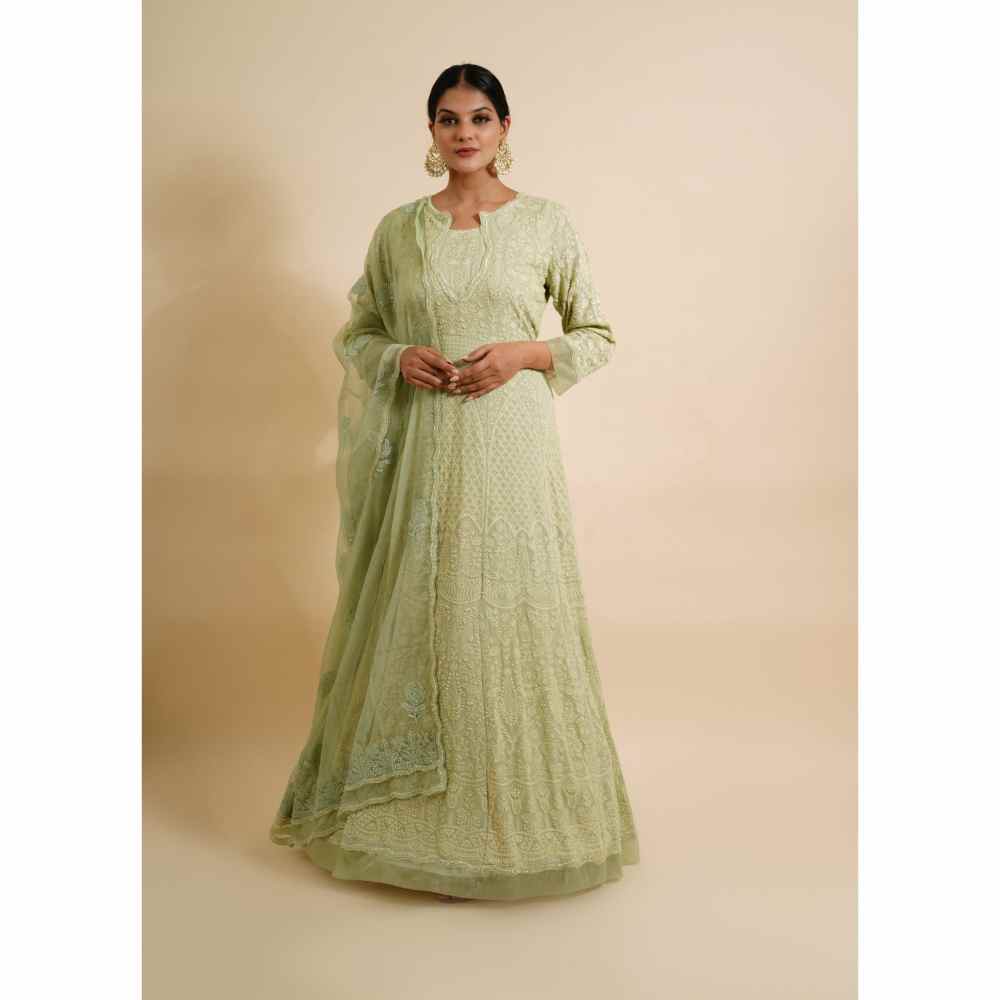 Farha Syed 2 Piece Green Anarkali Kurta With Dupatta (Set of 2)
