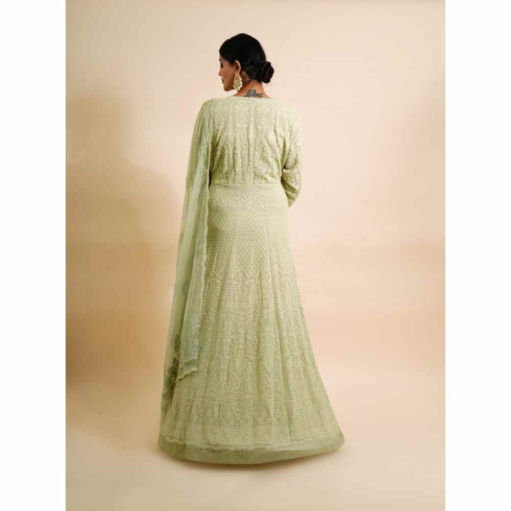 Farha Syed 2 Piece Green Anarkali Kurta With Dupatta (Set of 2)