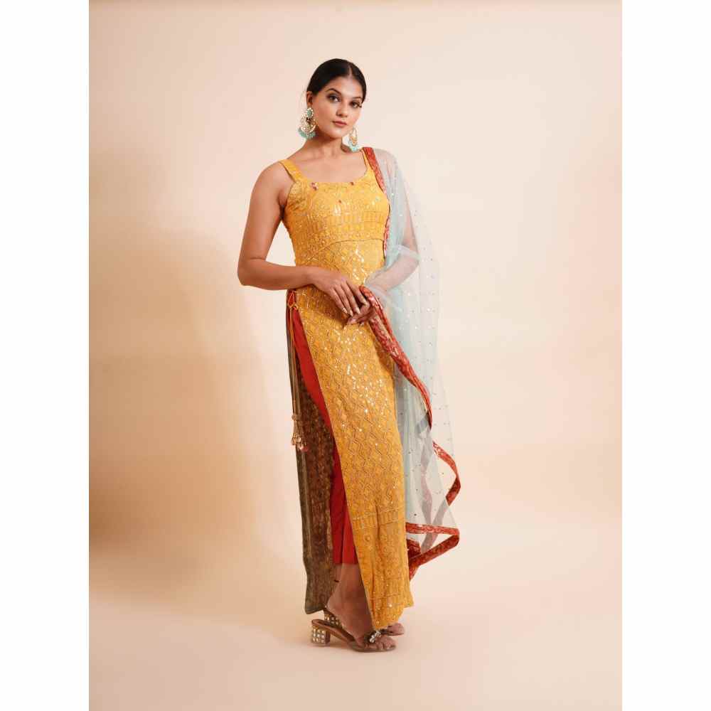 Farha Syed 3 Piece Mustard Kurta With Dupatta And Pant (Set of 3)