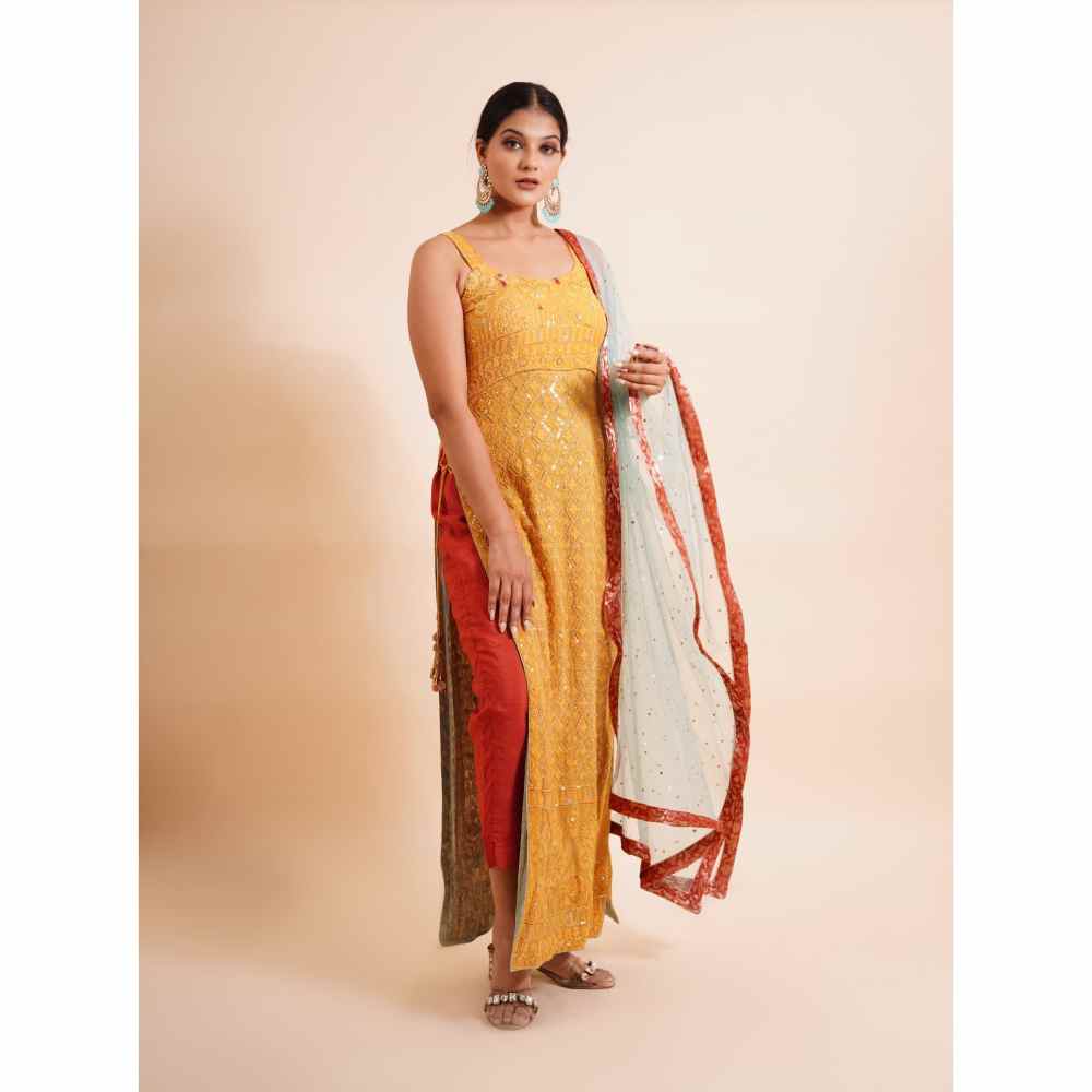 Farha Syed 3 Piece Mustard Kurta With Dupatta And Pant (Set of 3)