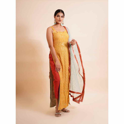 Farha Syed 3 Piece Mustard Kurta With Dupatta And Pant (Set of 3)