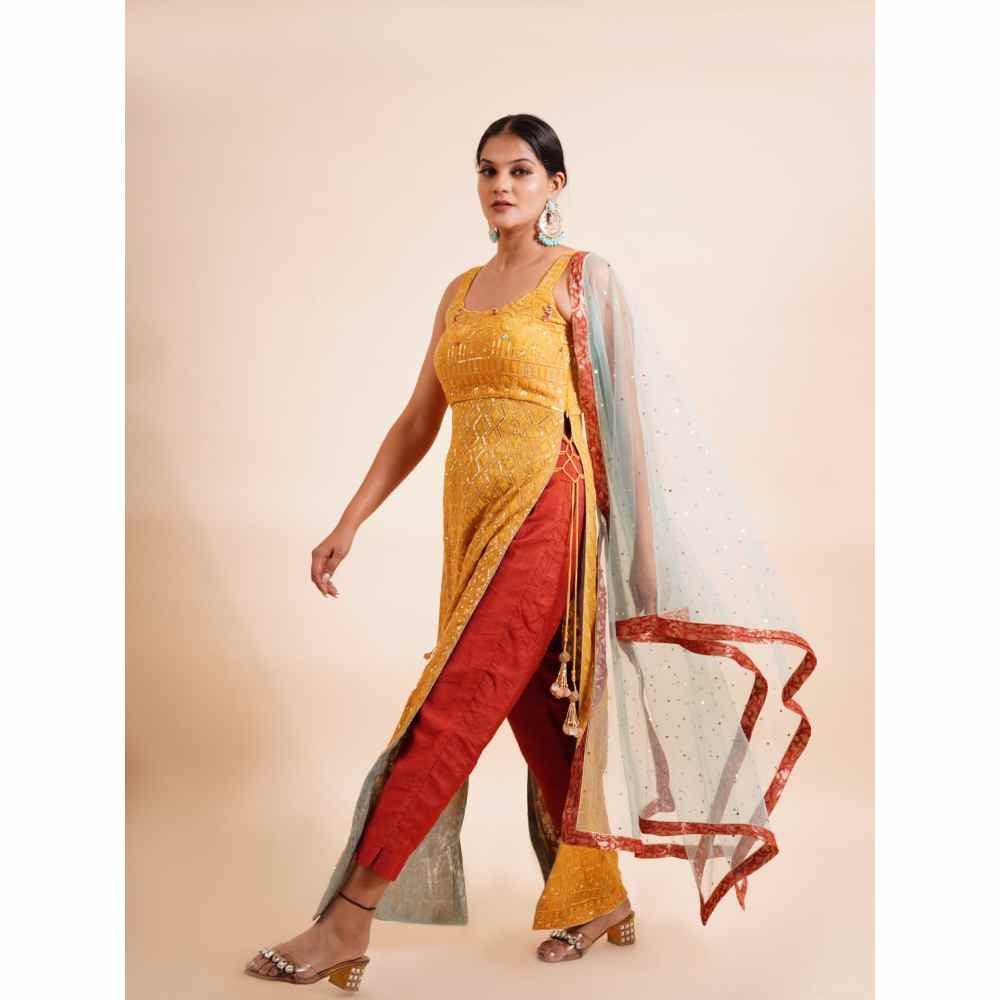 Farha Syed 3 Piece Mustard Kurta With Dupatta And Pant (Set of 3)