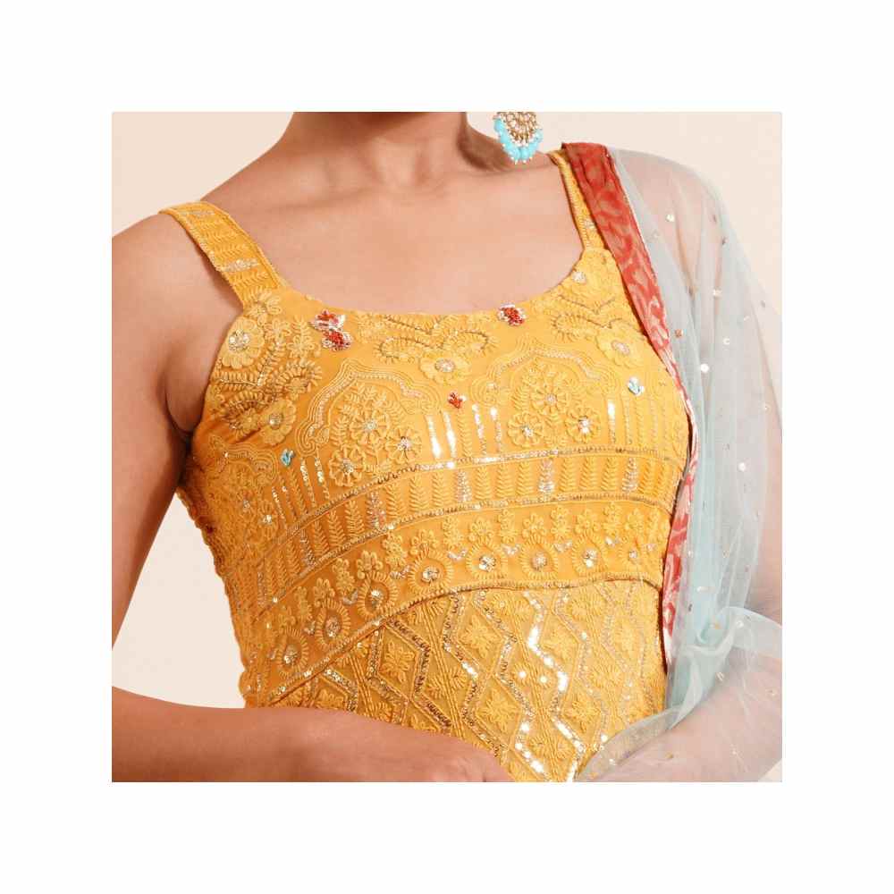 Farha Syed 3 Piece Mustard Kurta With Dupatta And Pant (Set of 3)