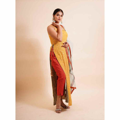 Farha Syed 3 Piece Mustard Kurta With Dupatta And Pant (Set of 3)