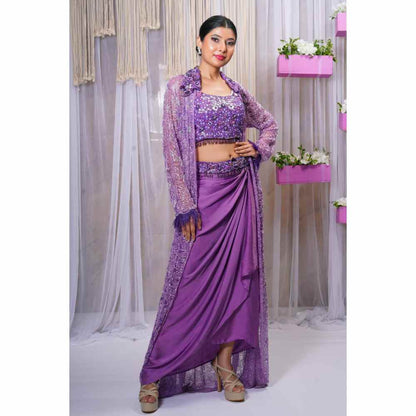 Farha Syed Violet Hand Embellished Lehenga Skirt (Set of 4)