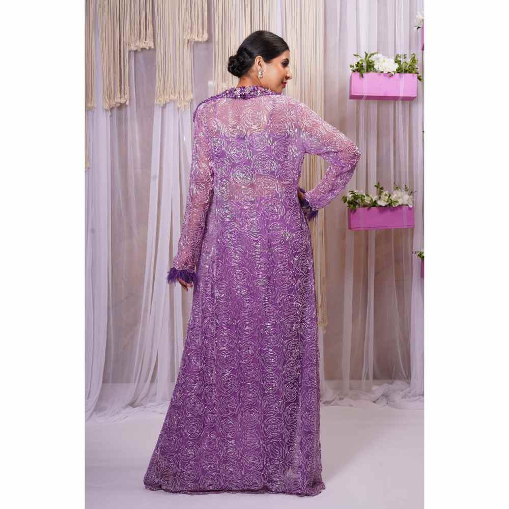 Farha Syed Violet Hand Embellished Lehenga Skirt (Set of 4)